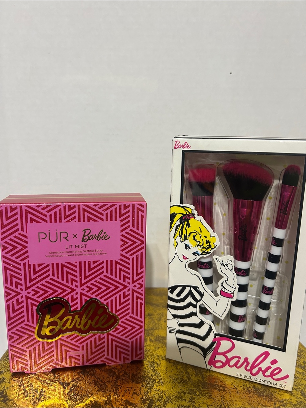 Barbie Pink & Black Striped 3-Piece Contour Brush Set